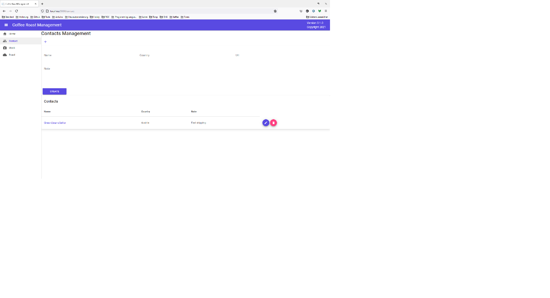 Contacts page